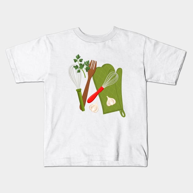 Old Fashioned Oven Mitts Kids T-Shirt by SWON Design